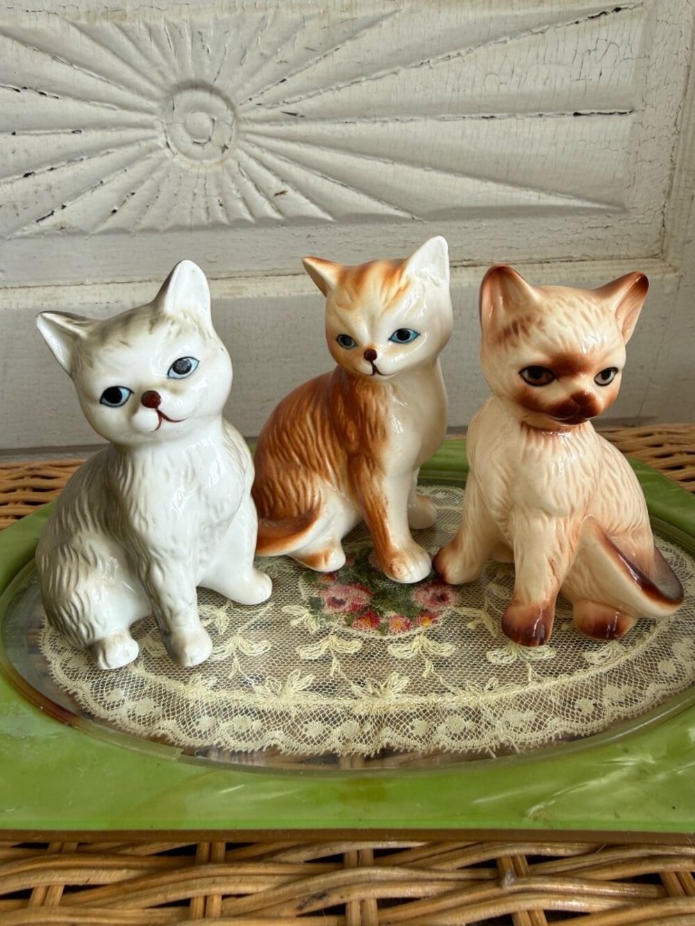 Vintage 70's Lot of 3 Bone China Cat Kitten Figurines Orange gray Tabby Siamese